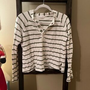 Blu Pepper Green and White Striped Button-Up Sweater